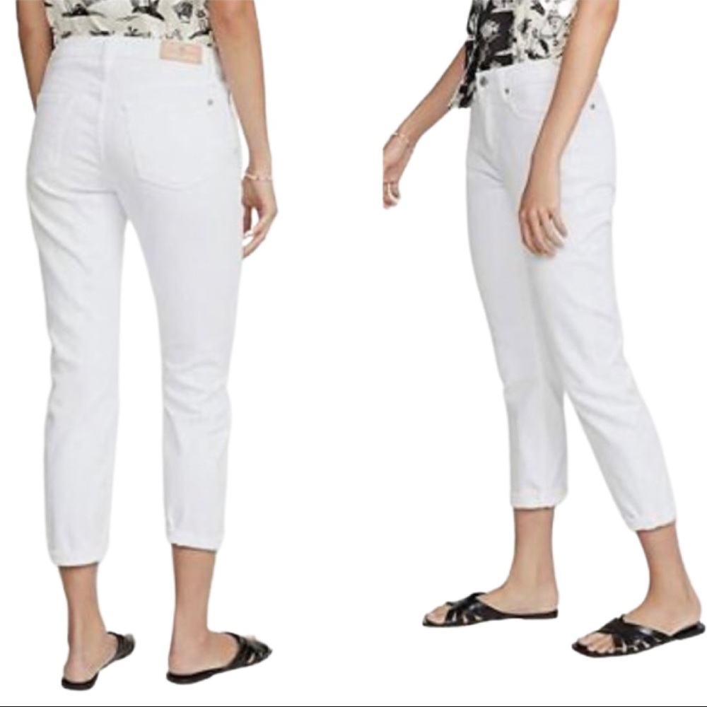 7 For All Mankind Josephina Slim Boyfriend Button Jeans White Denim high rise
